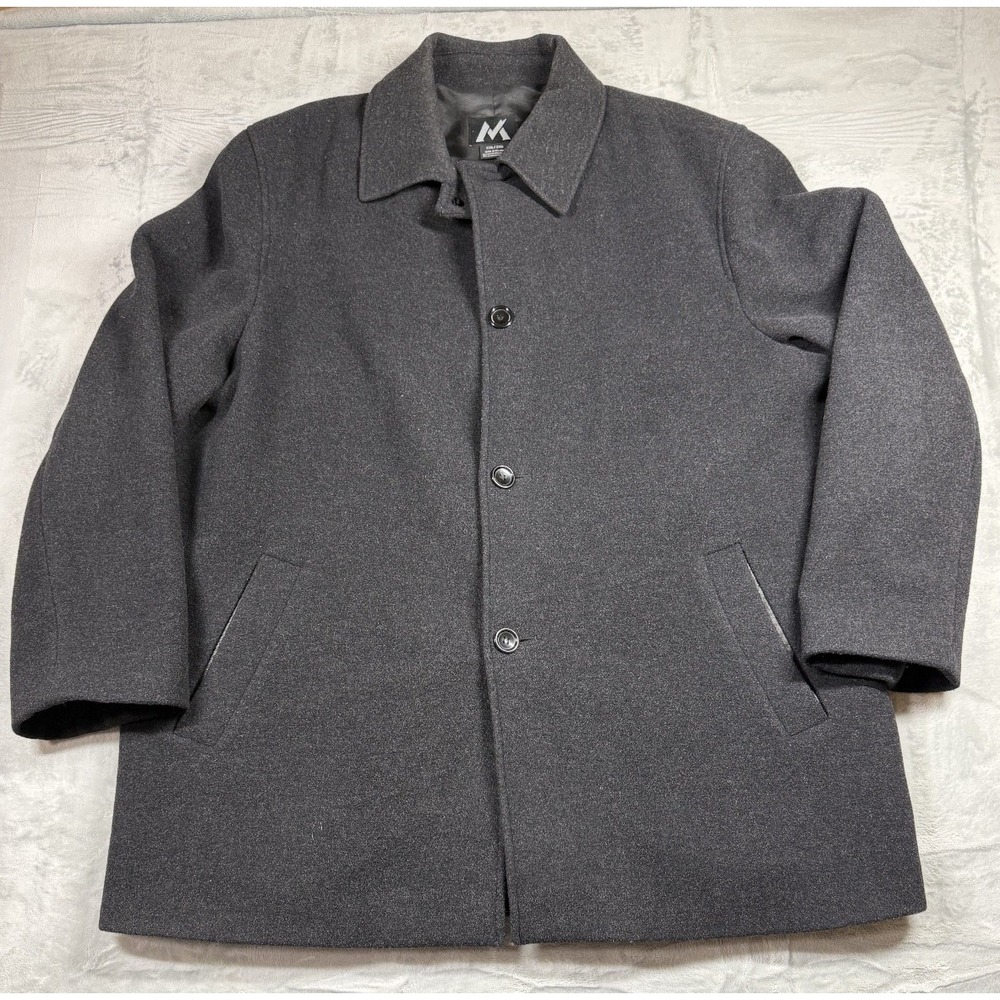 Kenneth Cole Mens XXL Wool Cashmere Overcoat Charcoal Lambskin Trim 2XL